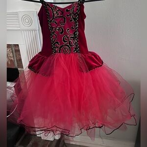 Wish Elegant Red and Black Kids ballet Dress w/black gloves